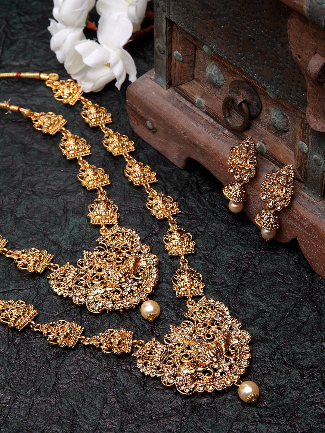 

Shining Diva Gold-Plated Goddess Lakshmi Antique Jewellery Set