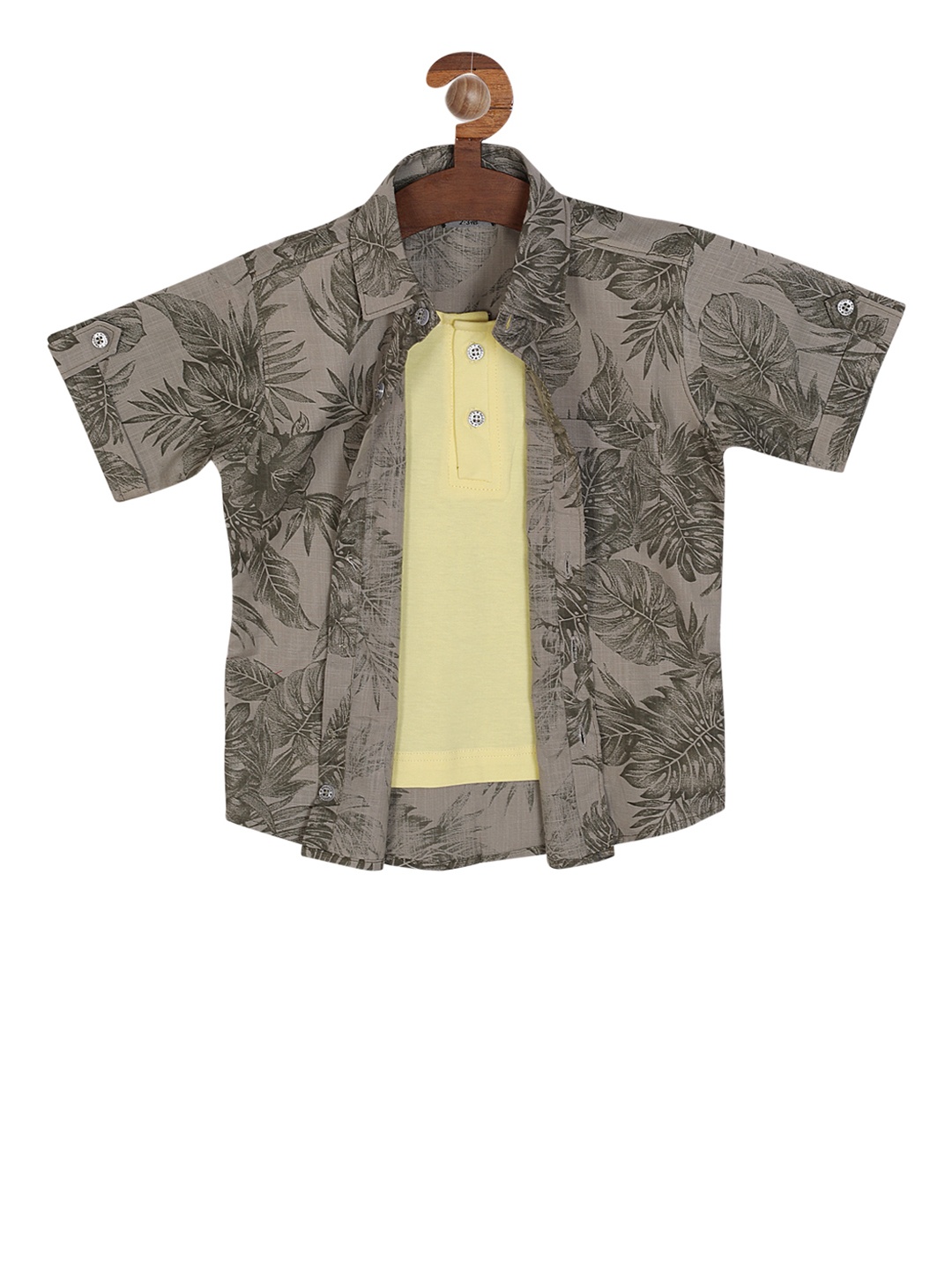 

RIKIDOOS Boys Taupe Regular Fit Printed Casual Shirt With Tshirt