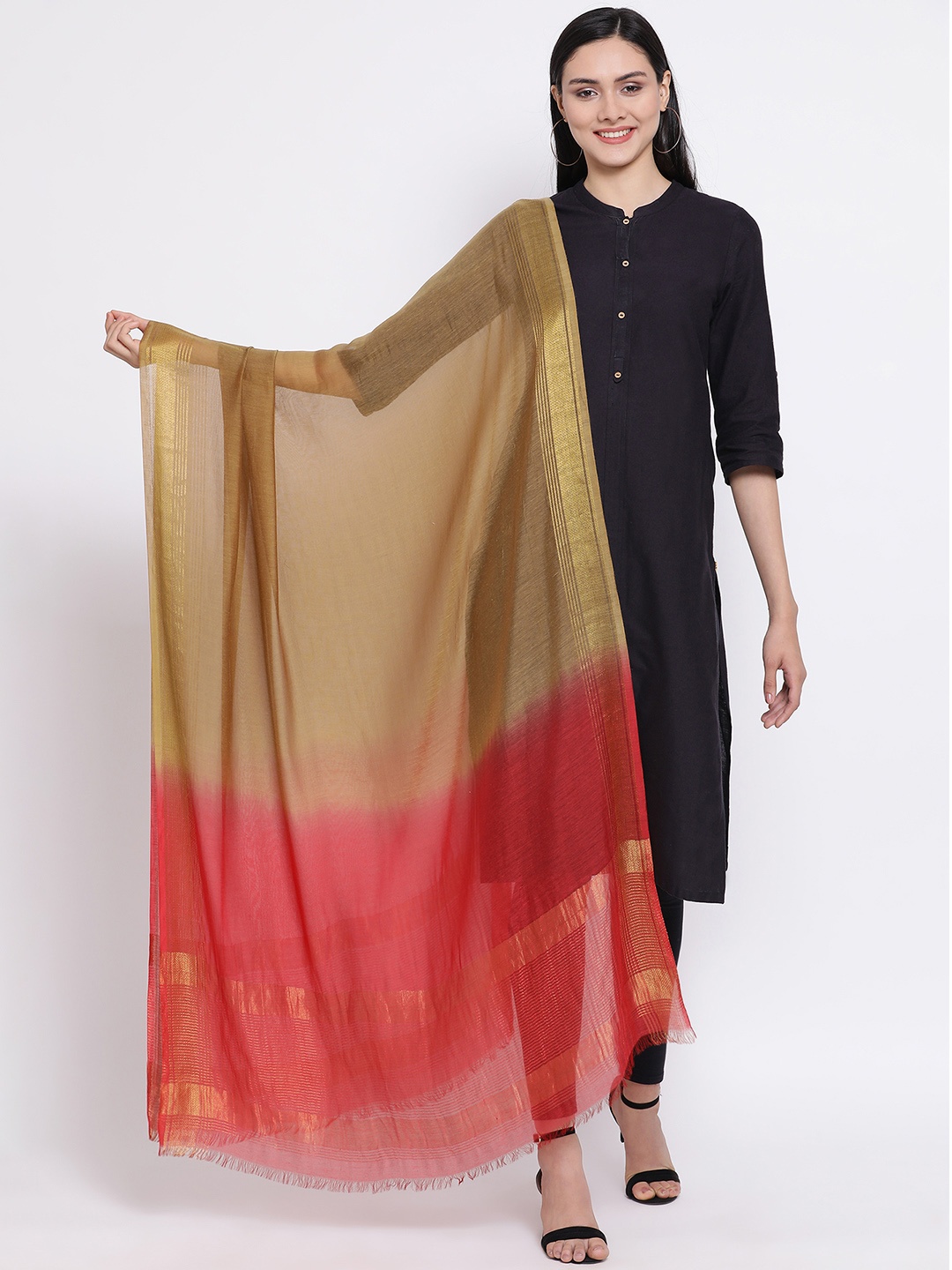 

SHINGORA Golden & Red Dyed Antimicrobial Dupatta, Gold