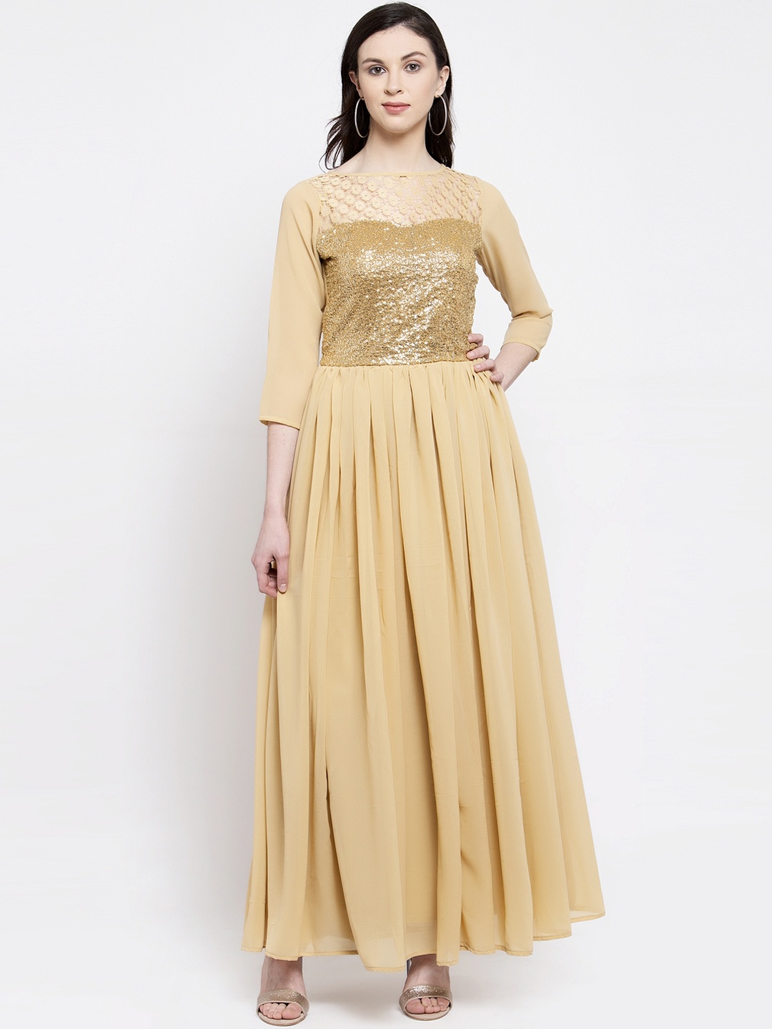 

Karmic Vision Women Beige Embellished Maxi Dress