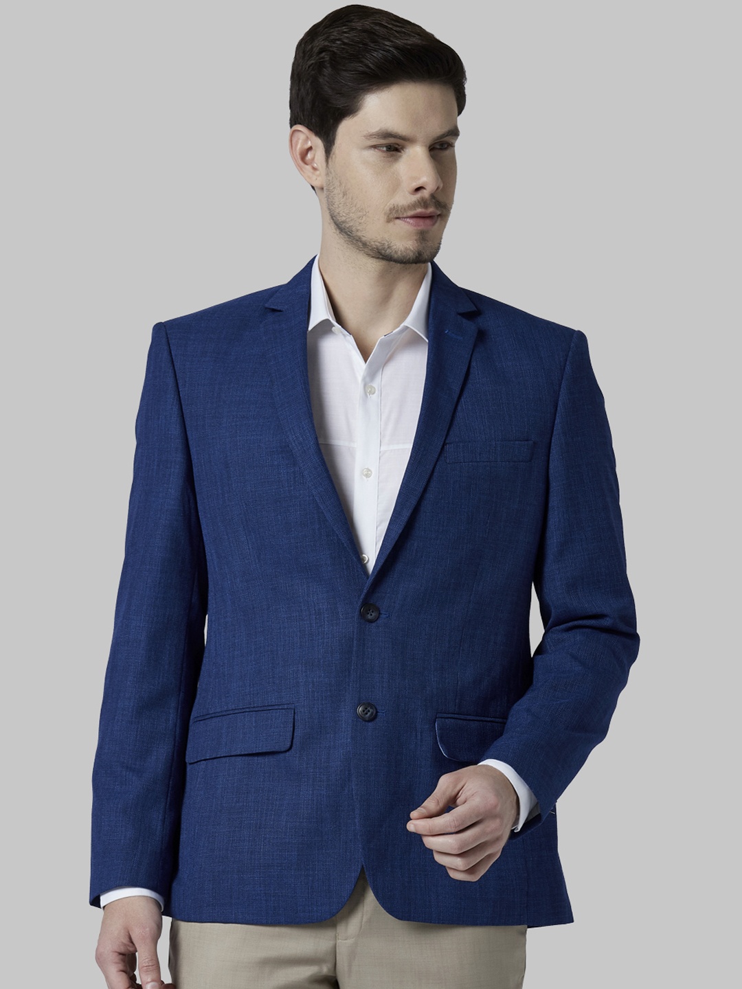 

Park Avenue Men Blue Solid Single-Breasted Formal Blazer