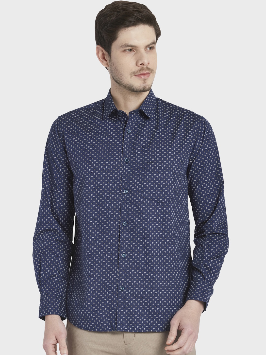 

ColorPlus Men Navy Blue Tailored Fit Printed Casual Shirt