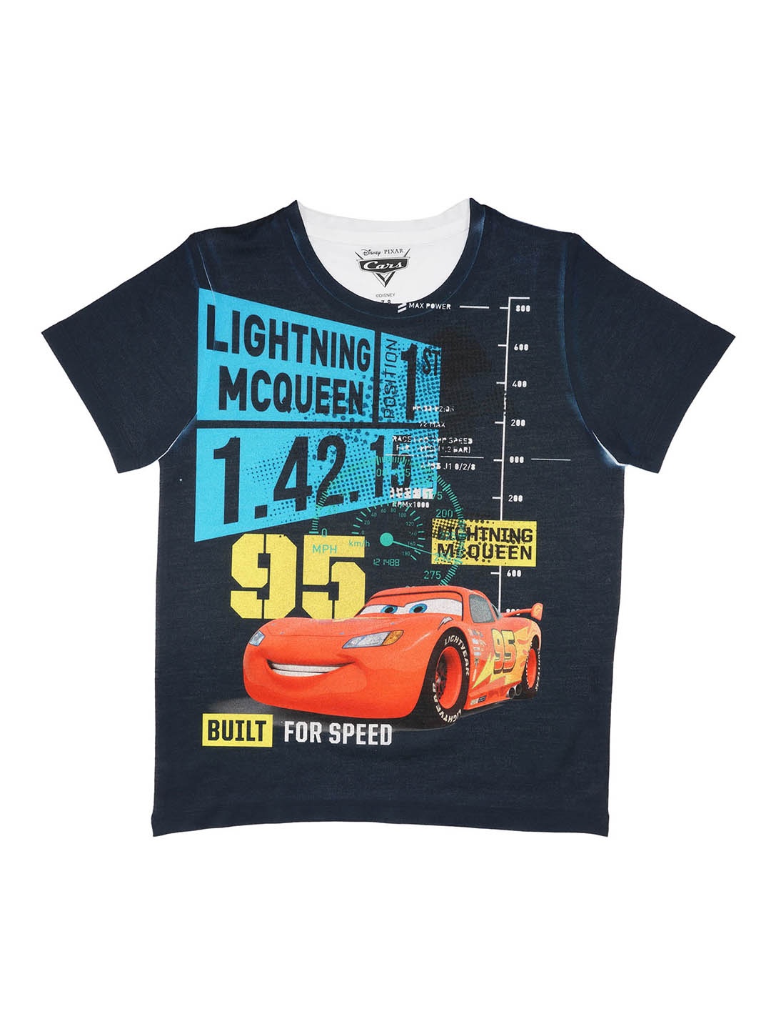 

YK Disney Boys Navy Blue Cars Printed Round Neck T-shirt