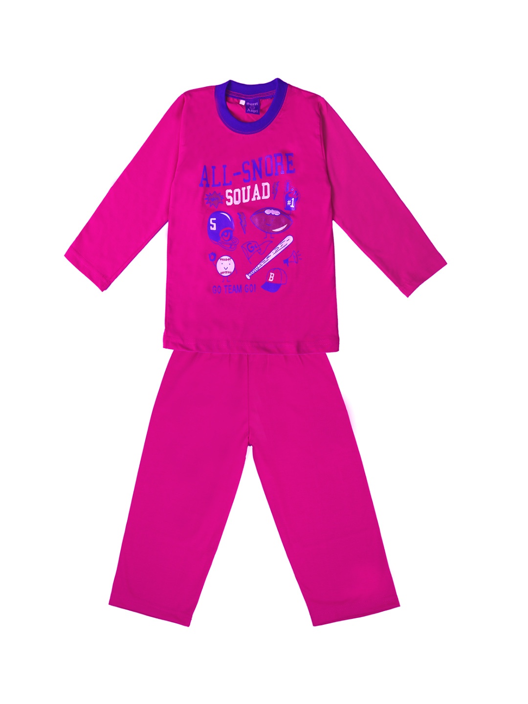 SWEET ANGEL Girls Pink & Blue Printed Night Suit