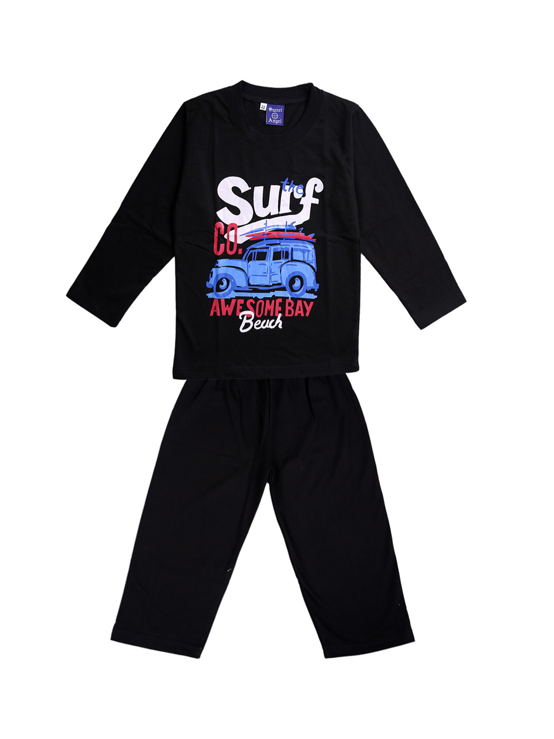 

SWEET ANGEL Girls Black & Blue Printed Night Suit