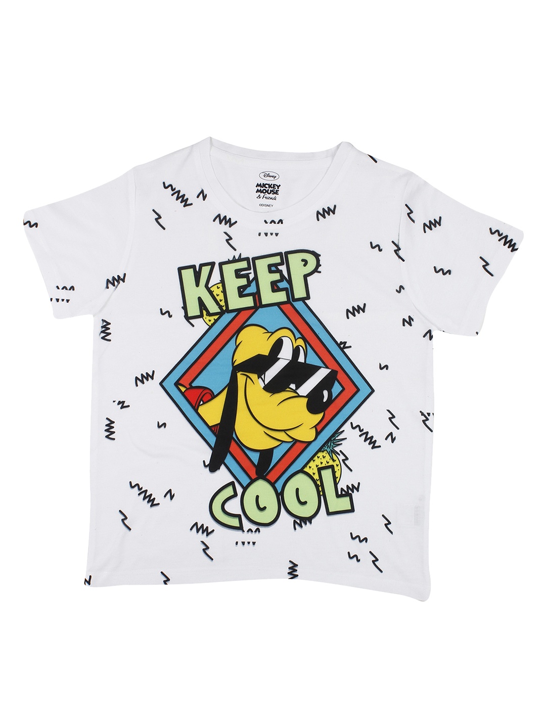 

YK Disney Boys White Mickey and Friends Pluto Print Round Neck T-shirt
