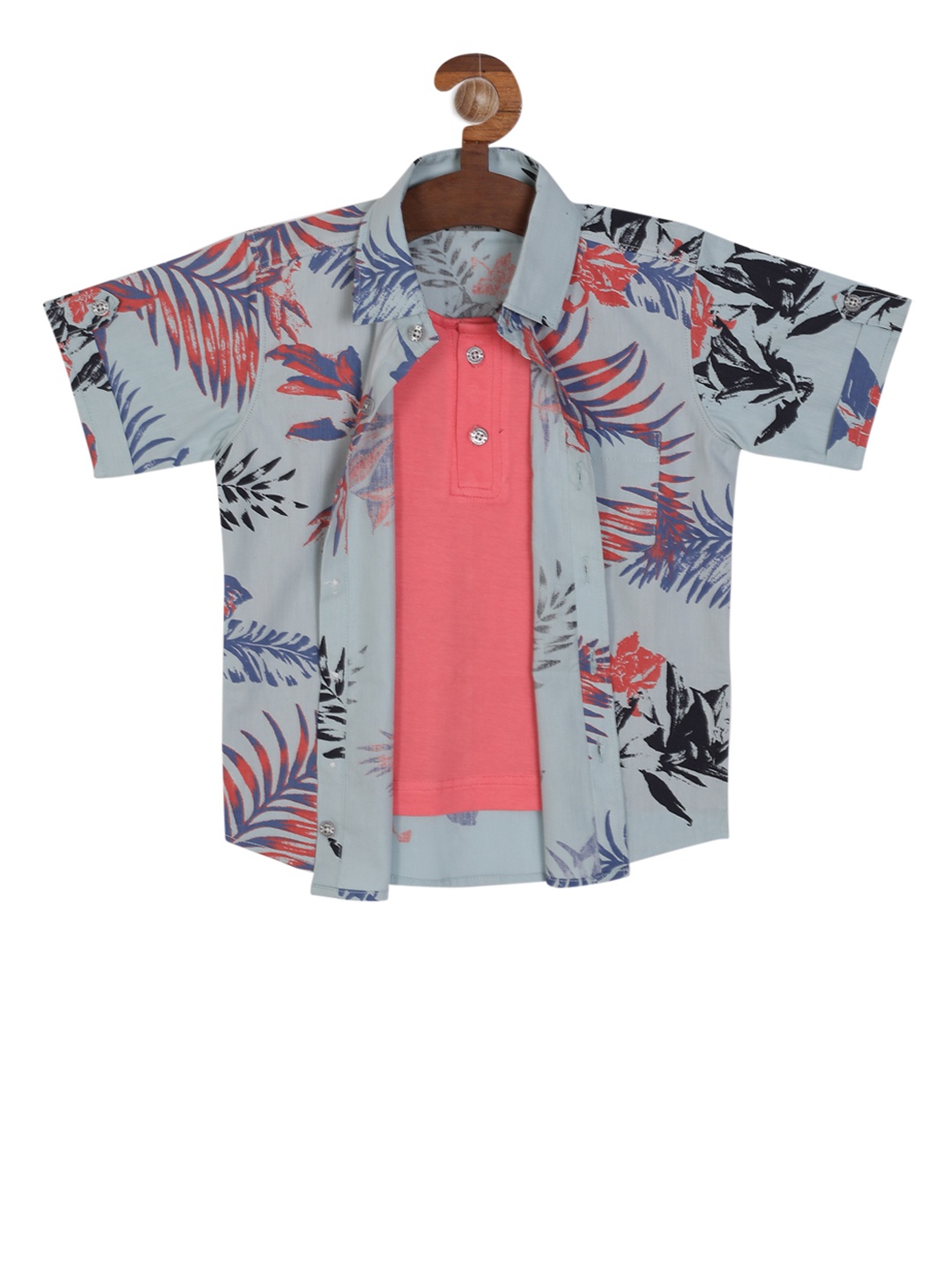 

RIKIDOOS Boys Blue & Pink Regular Fit Printed Casual Layered Shirt