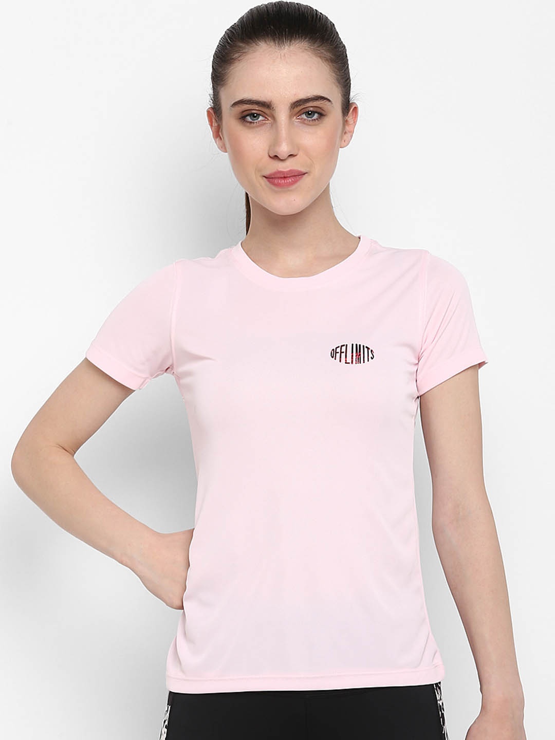 

OFF LIMITS Women Pink Solid Round Neck T-shirt