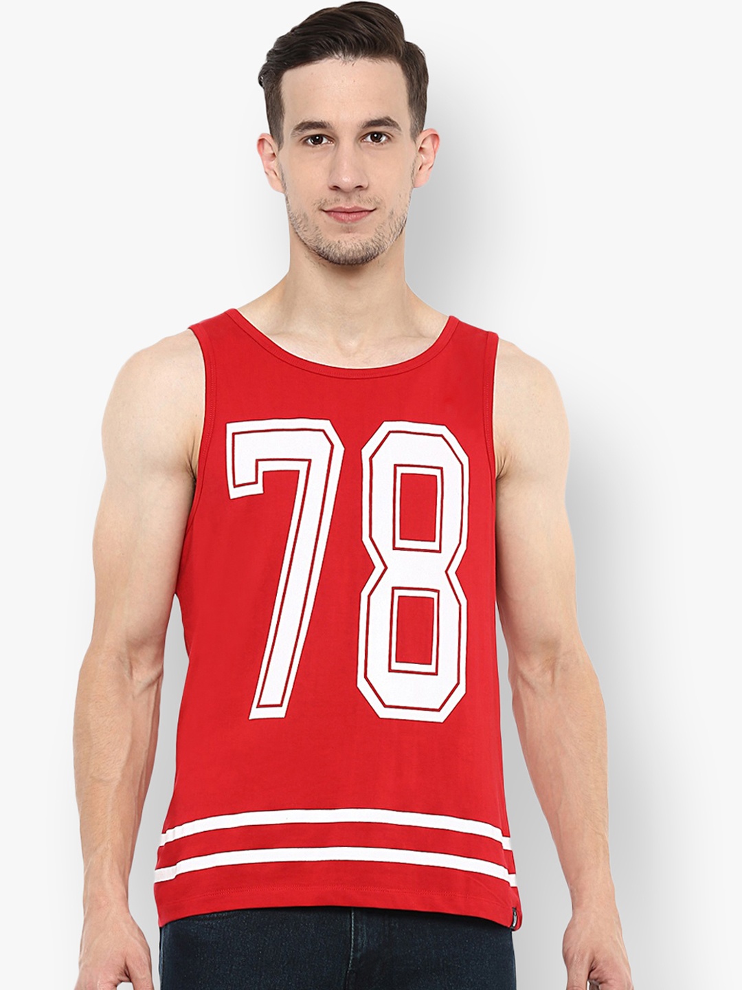 

Urbano Fashion Men Red White Printed Round Neck Pure Cotton T-shirt