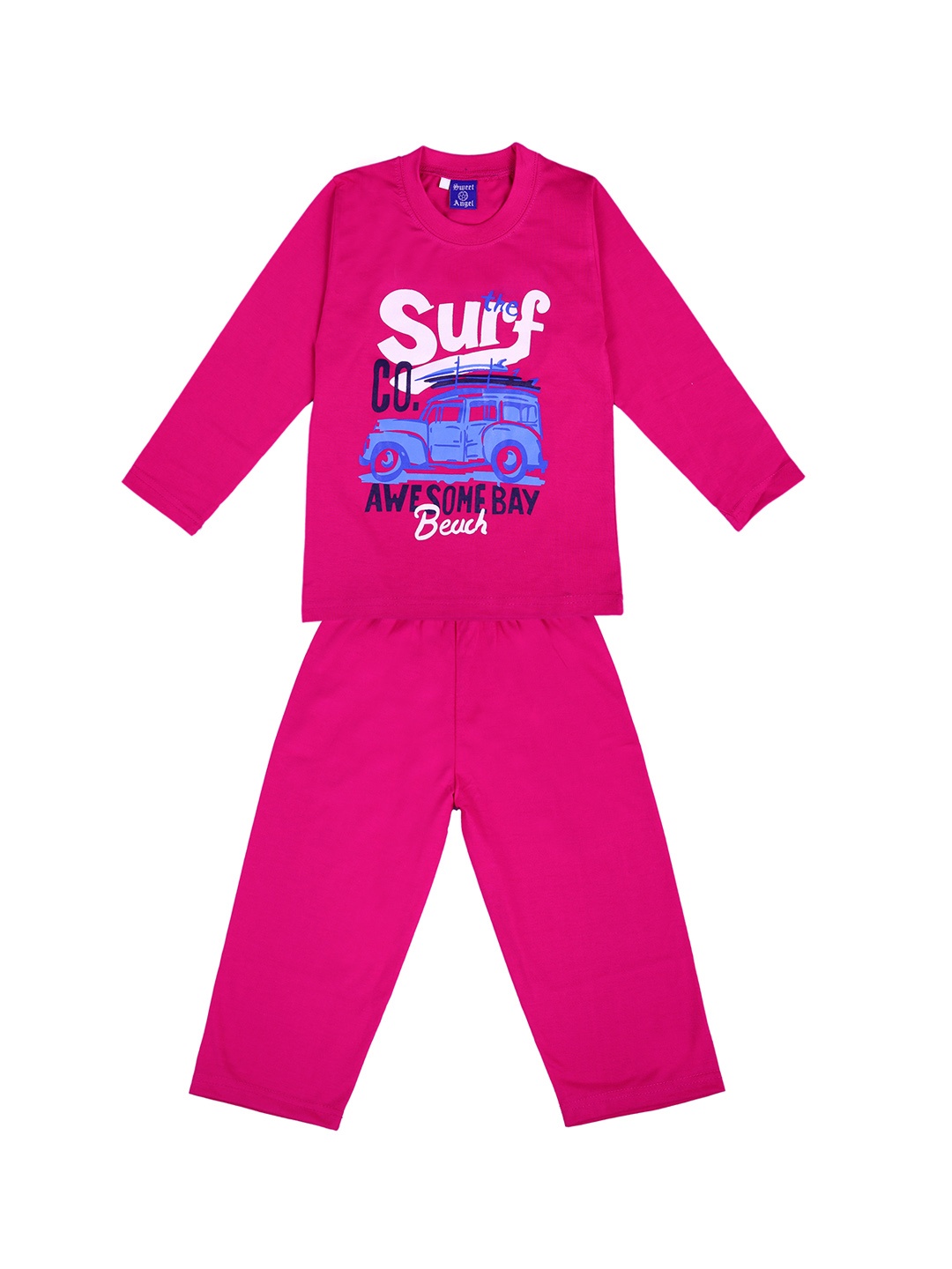 

SWEET ANGEL Girls Pink & Blue Printed Night Suit