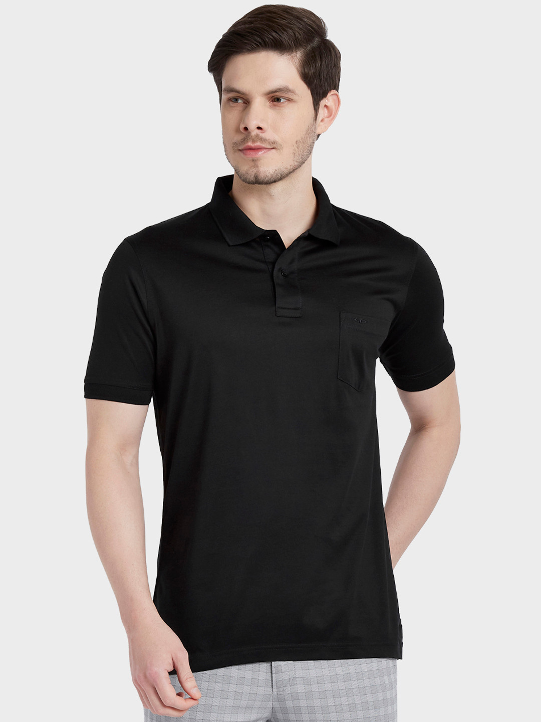 

ColorPlus Men Black Solid Polo Collar T-shirt