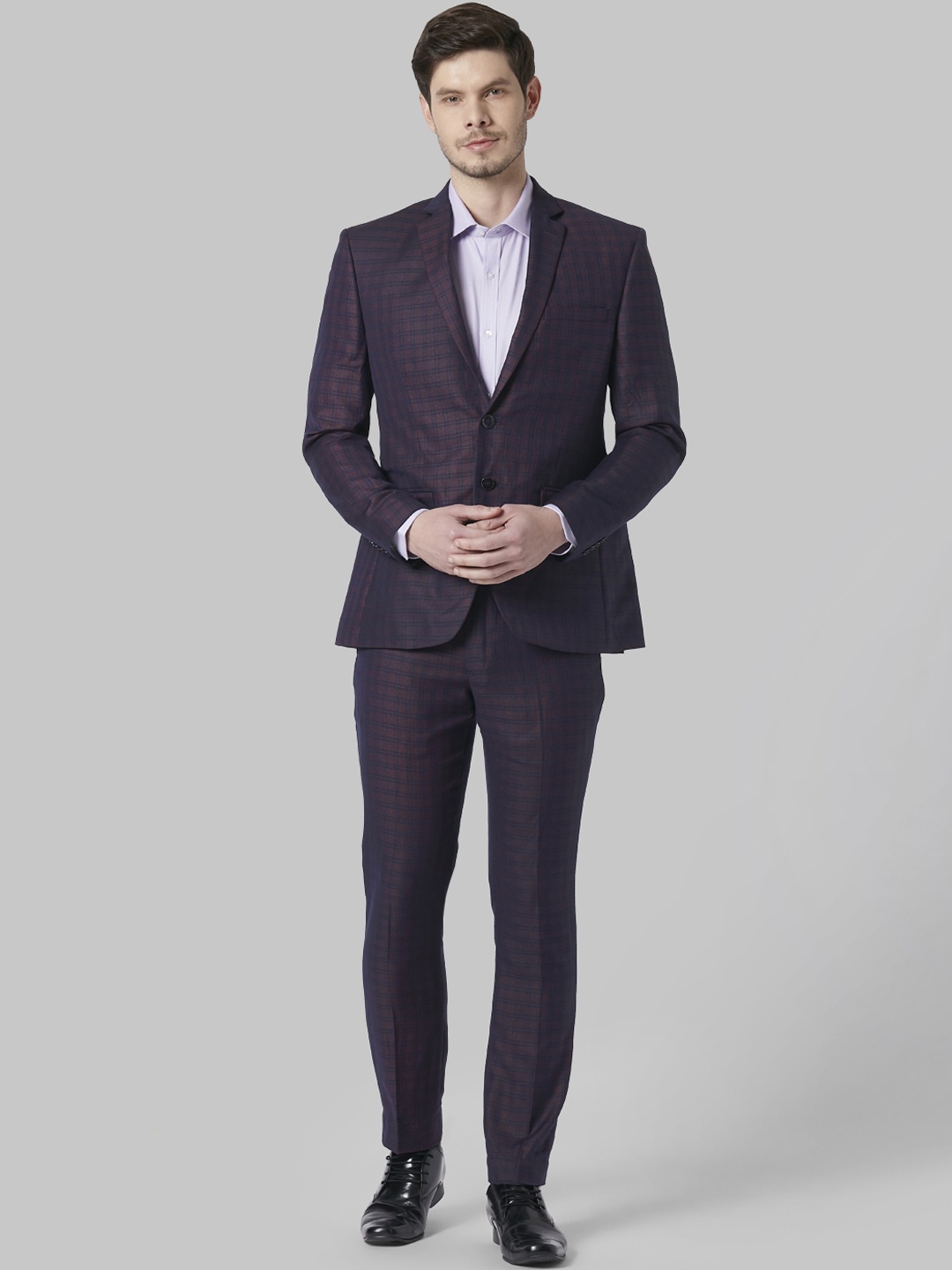 

Park Avenue Men Maroon & Blue Checked Super Slim-Fit Single-Breasted Formal Suit