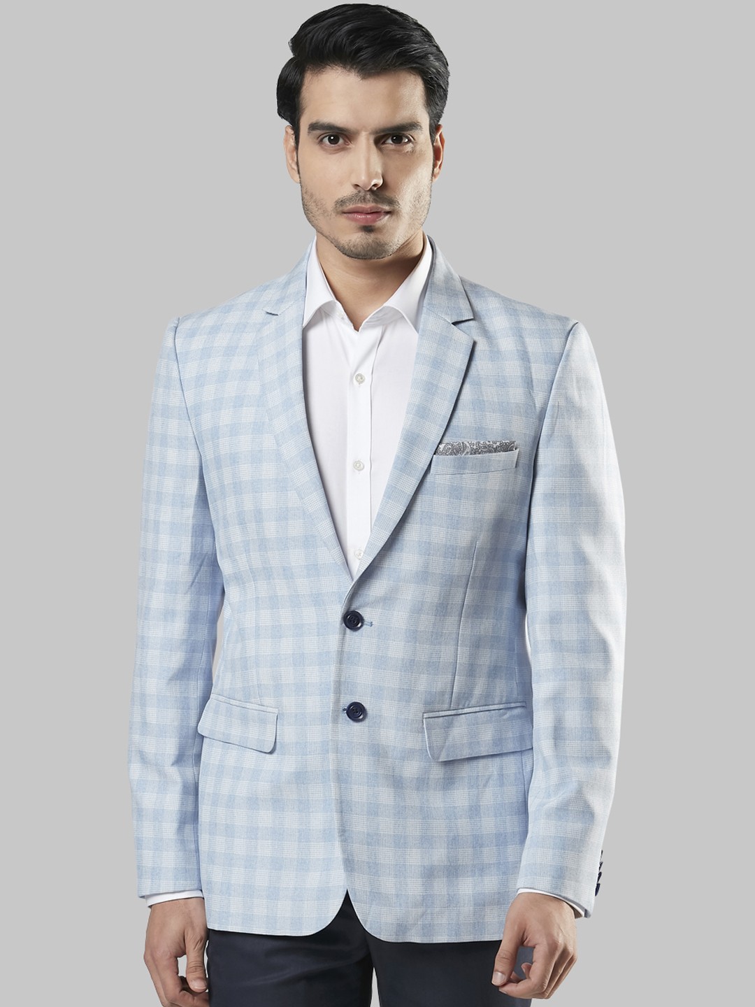 

Raymond Men Blue Checked Single-Breasted Formal Blazer