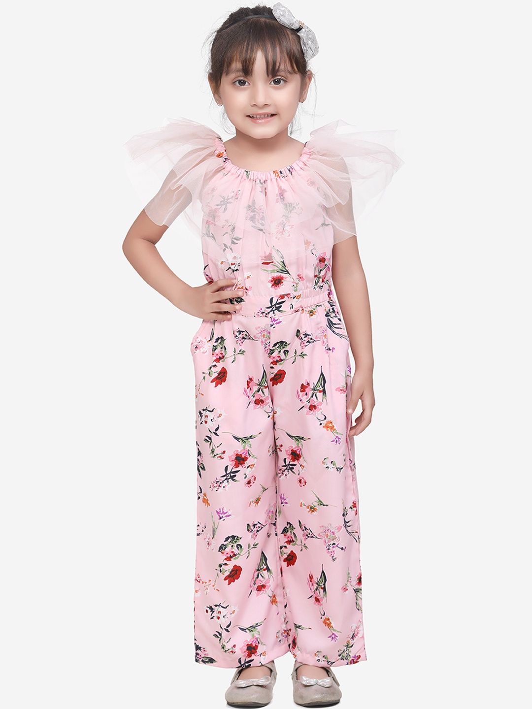 

LilPicks Girls Pink & Green Printed Basic Jumpsuit
