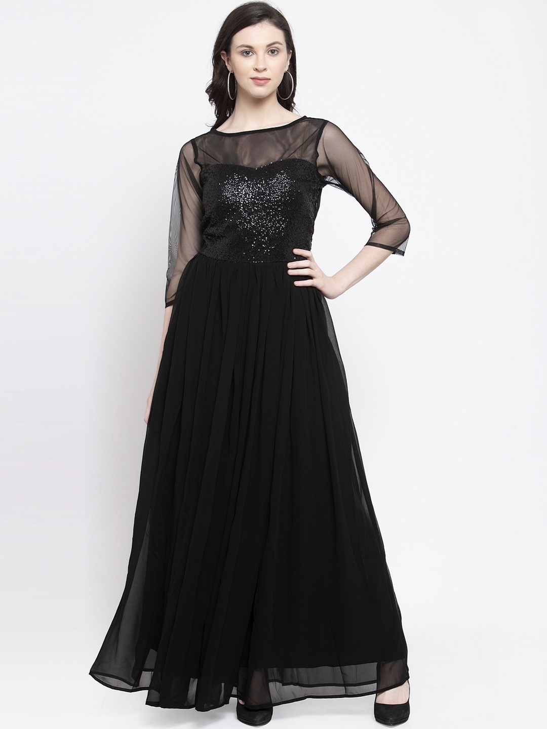 

Karmic Vision Women Black Embellished Maxi Dress