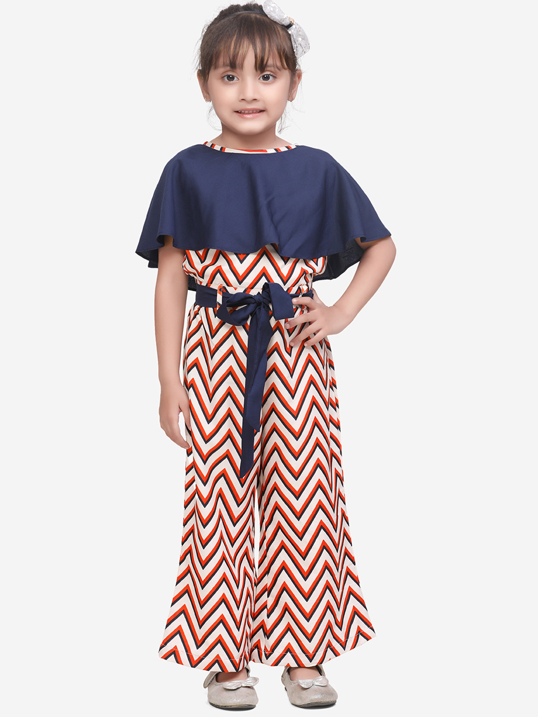 

LilPicks Girls Navy Blue & Beige Printed Basic Jumpsuit