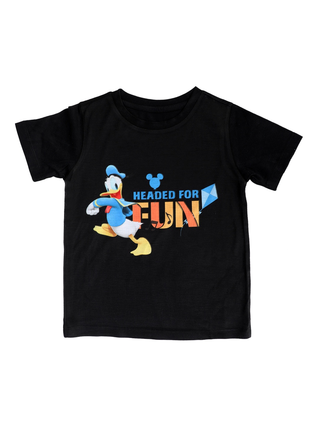 

YK Disney Boys Black Donald Duck Printed Round Neck T-shirt