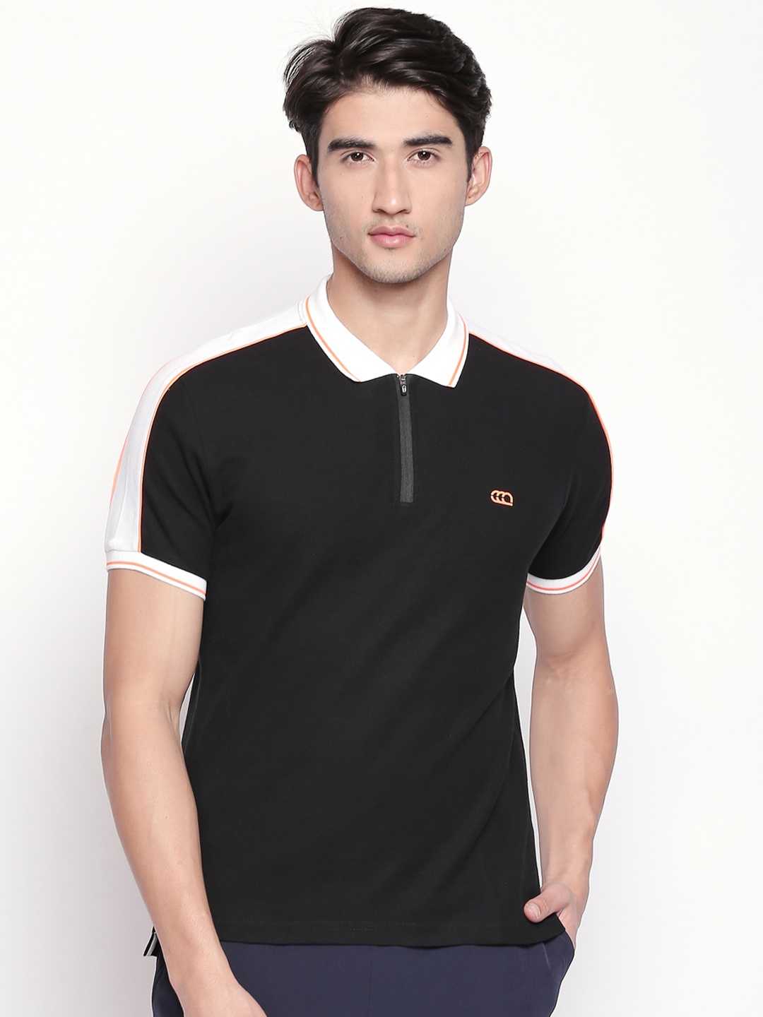 

Ajile by Pantaloons Men Black Solid Polo Collar Pure Cotton T-shirt