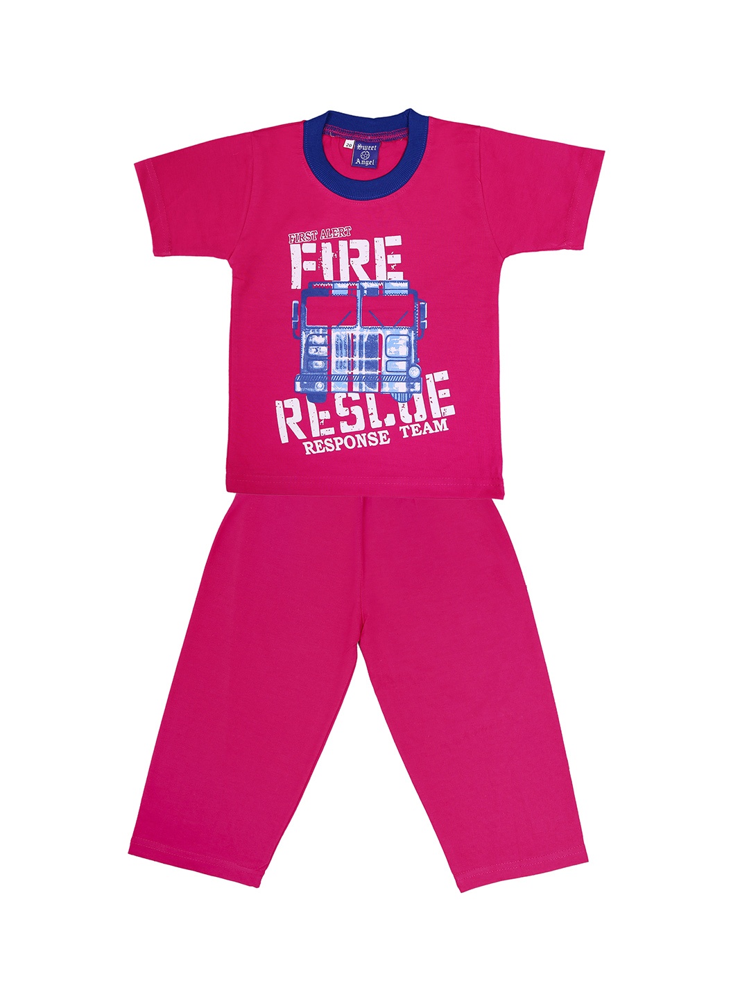 

SWEET ANGEL Girls Pink & White Printed Night Suit