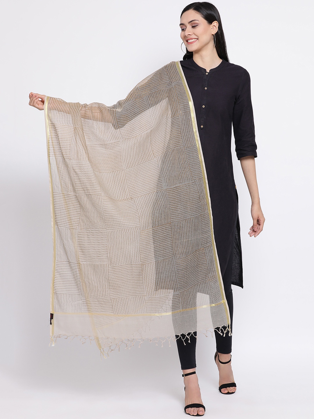 

SHINGORA Off-White & Beige Woven Design Antimicrobial Dupatta