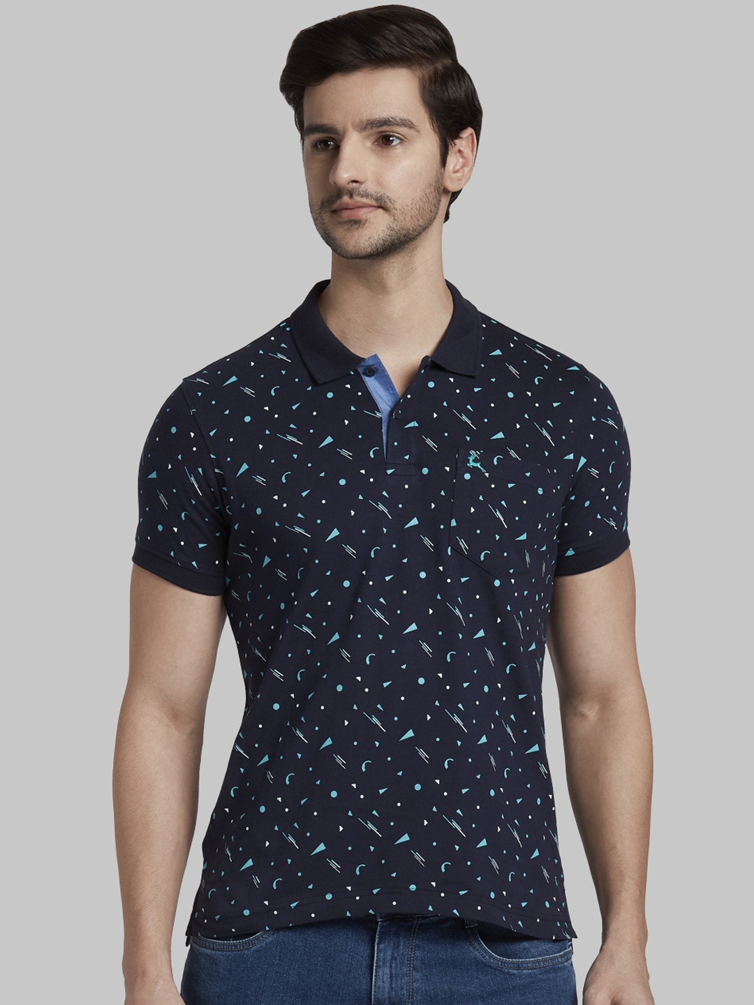 

Parx Men Navy Blue Printed Polo Collar T-shirt