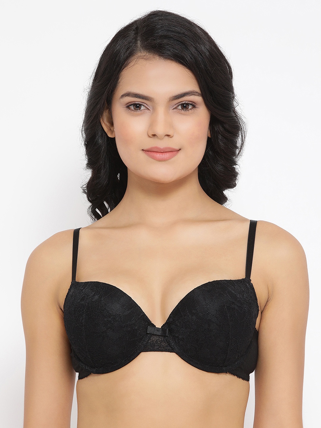 

Clovia Black Lace Level 2 Heavily Padded Push Up Bra BR1947P1330B