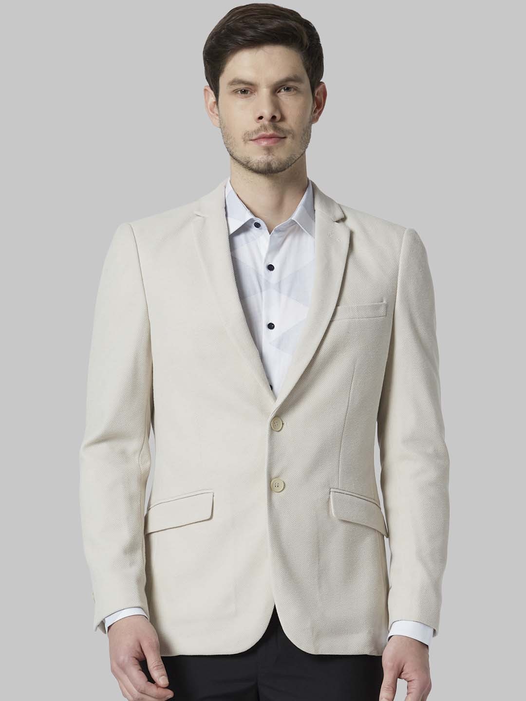 

Park Avenue Men Beige Self-Design Single-Breasted Formal Blazer