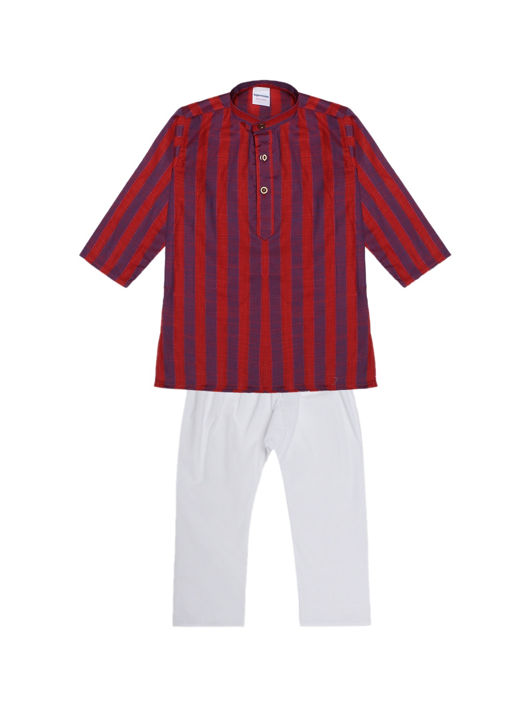 

Superminis Boys Red & White Striped Kurta with Pyjamas