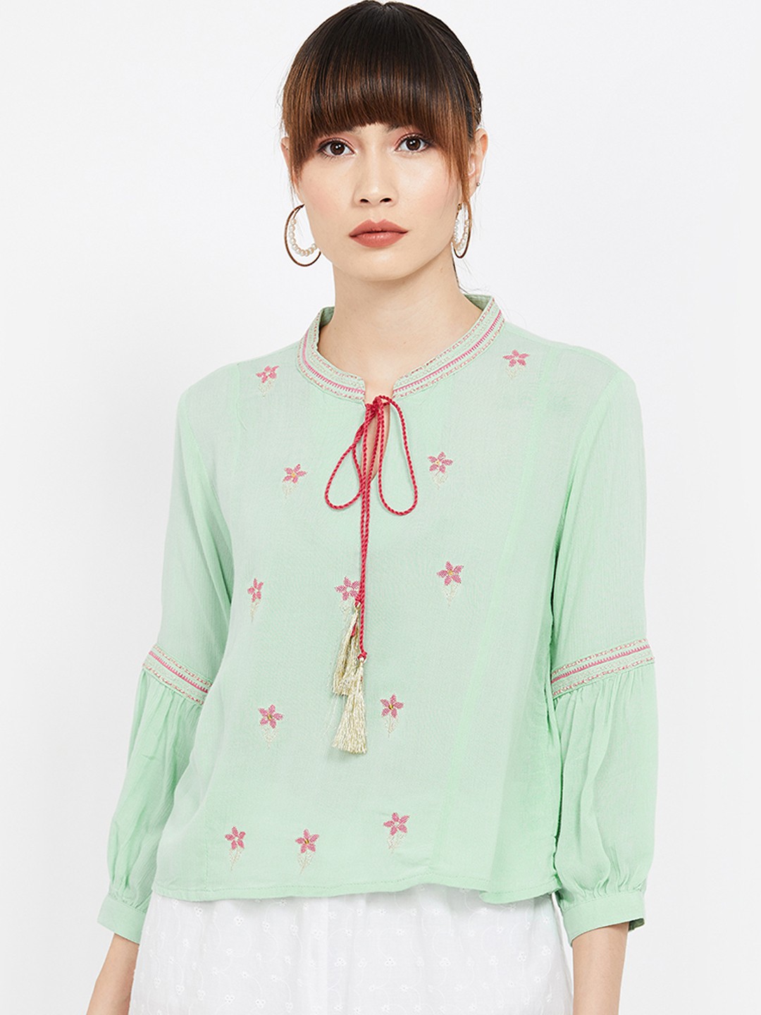

Colour Me by Melange Women Green Printed A-Line Top
