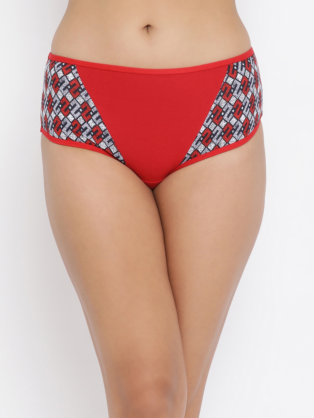 

Clovia Women Red & White Hipster Briefs With Printed Panels PN3428P04S