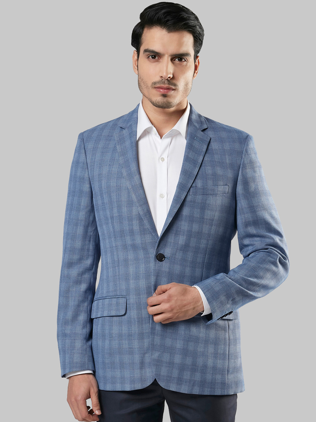 

Raymond Men Blue Checked Single-Breasted Formal Blazer