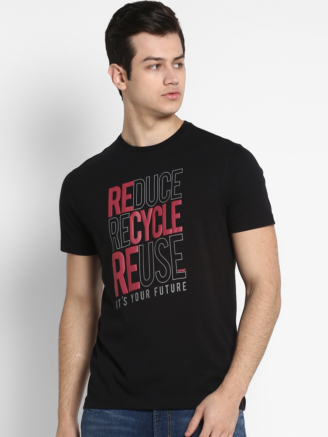 

Red Tape Men Black Printed Round Neck T-shirt