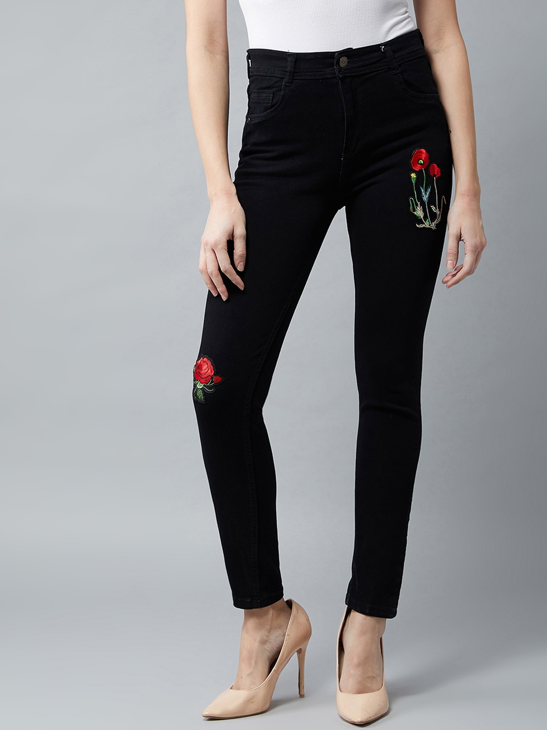 DOLCE CRUDO Women Black Slim Fit High-Rise Clean Look Stretchable Jeans