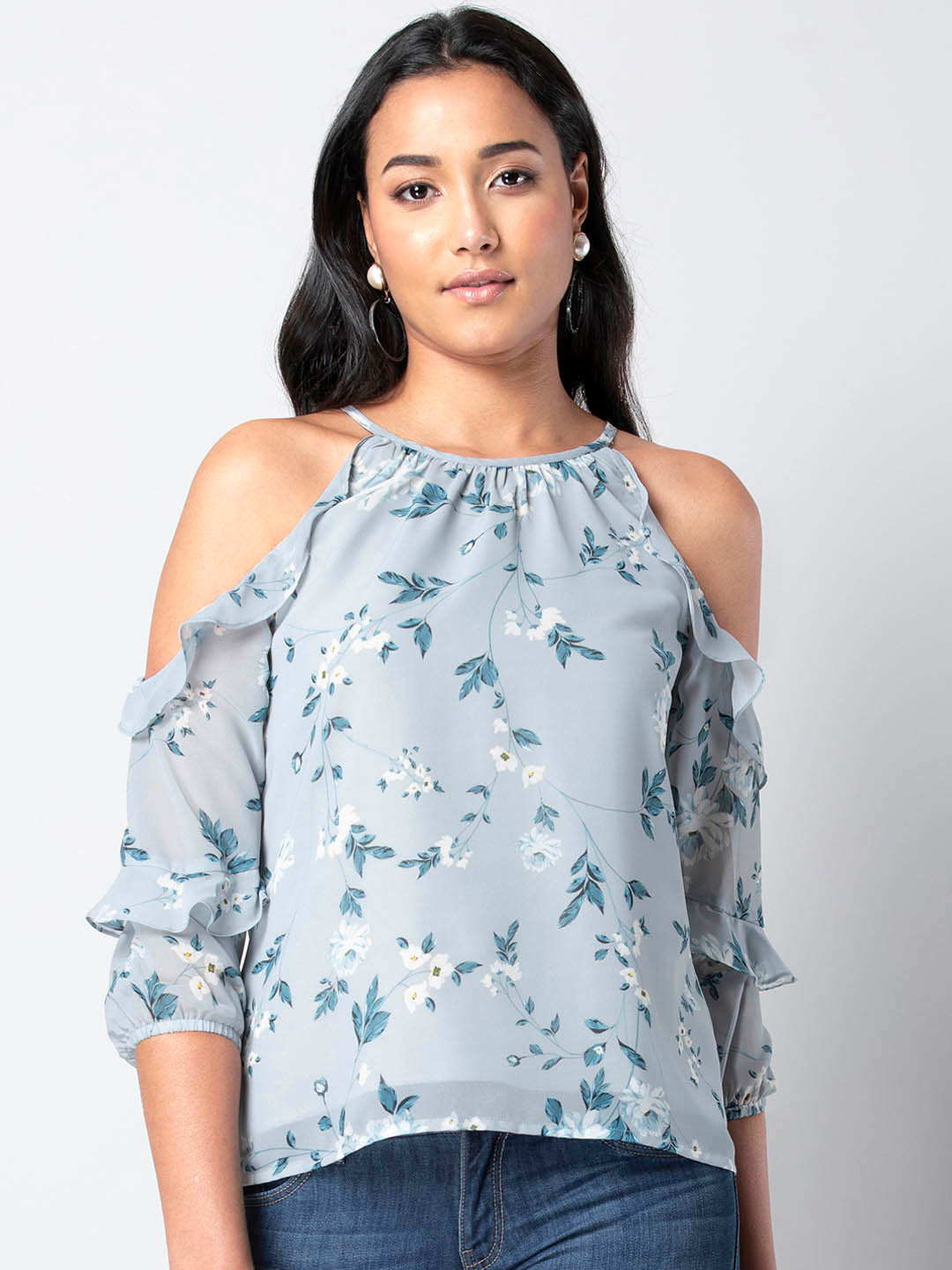 

FabAlley Women Blue Printed A-Line Top