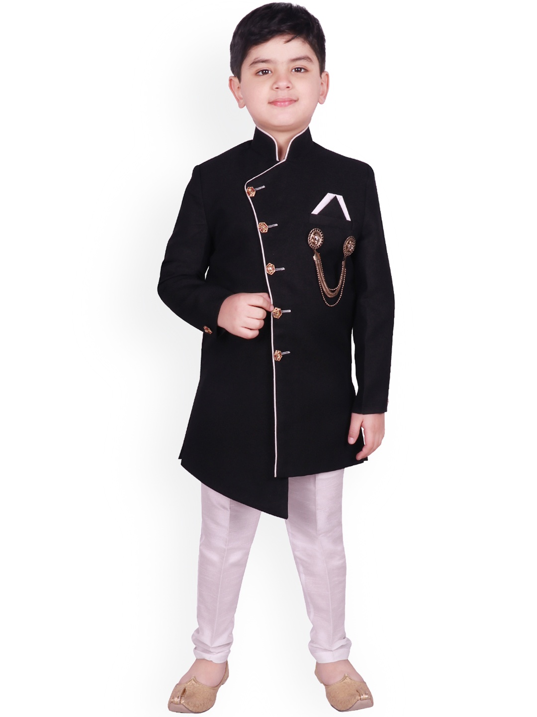 

SG YUVRAJ Boys Black & White Sherwani Silk Set