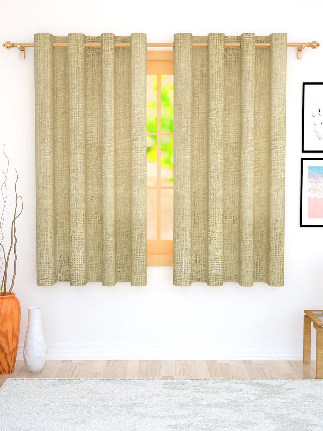 

Story@home Beige Set of 2 Jacquard Textured Window Curtains