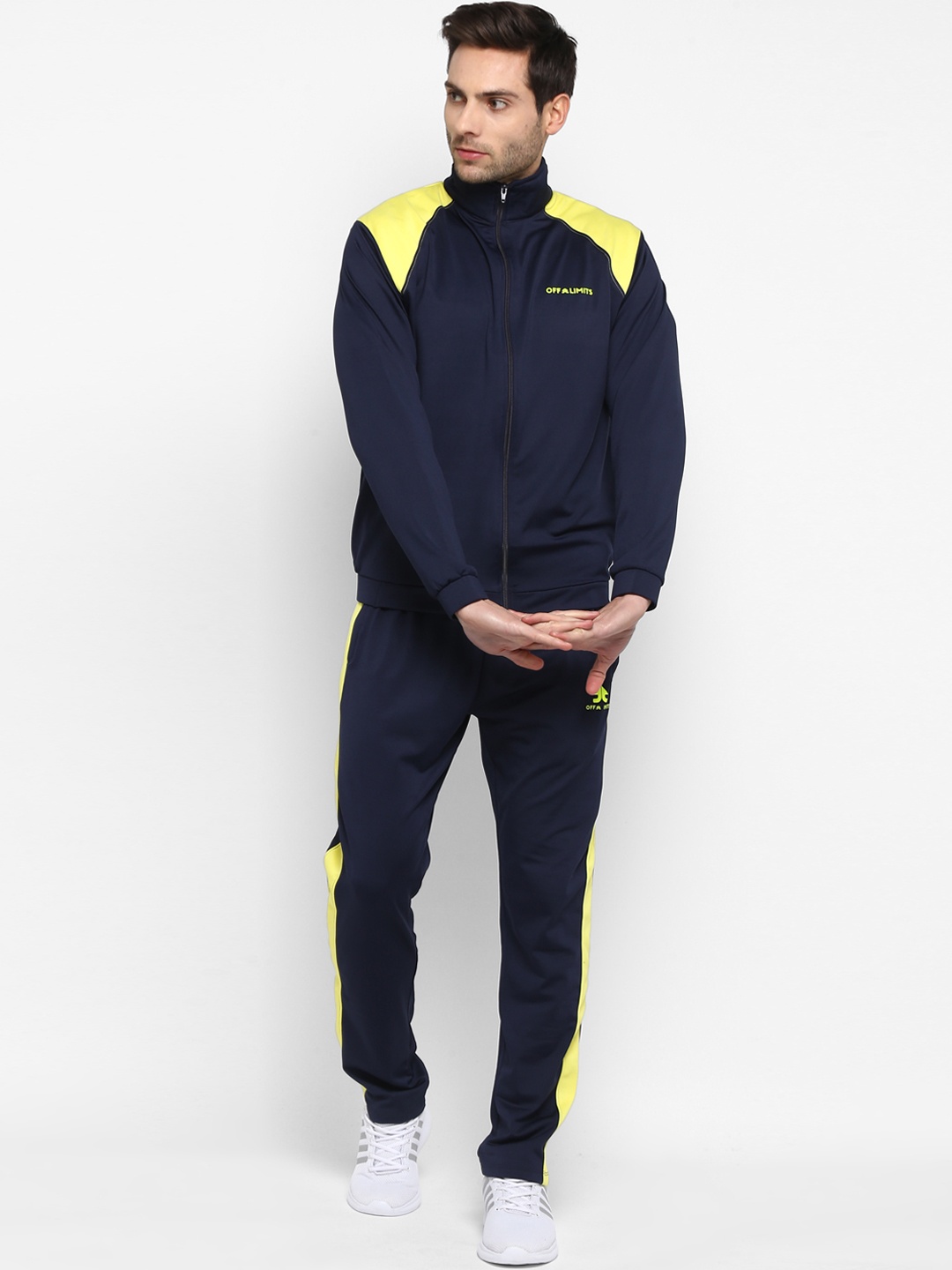 

OFF LIMITS Men Navy Blue & Yellow Colourblocked Tracksuit