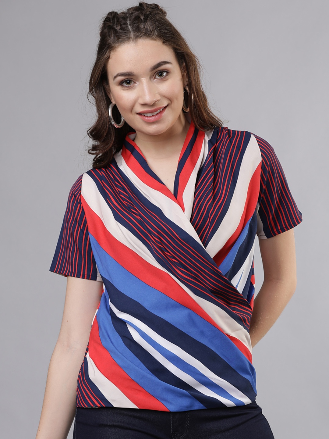 

Tokyo Talkies Women Striped Wrap Top, Multi