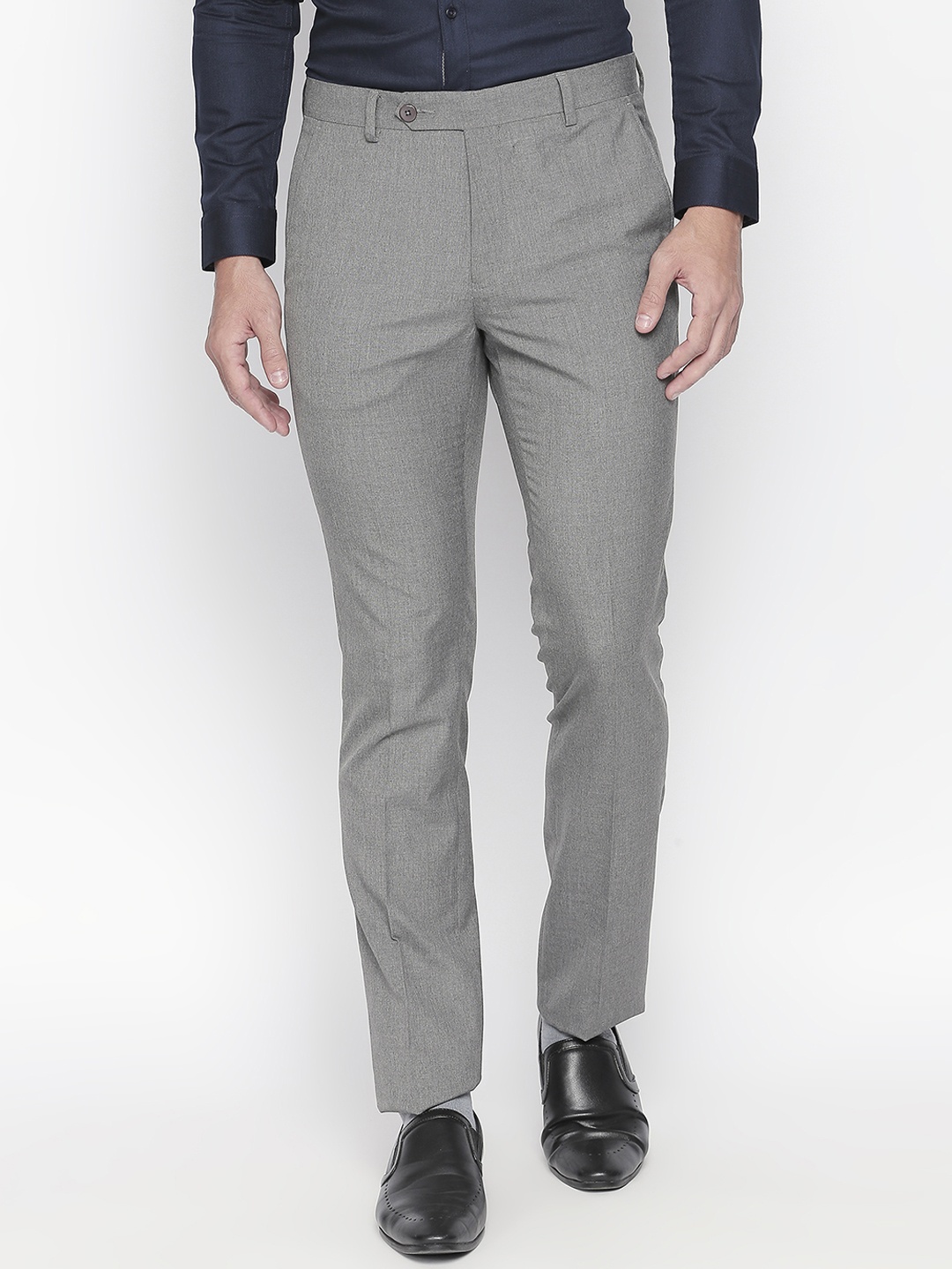 

RICHARD PARKER by Pantaloons Men Grey Slim Fit Solid Formal Trousers