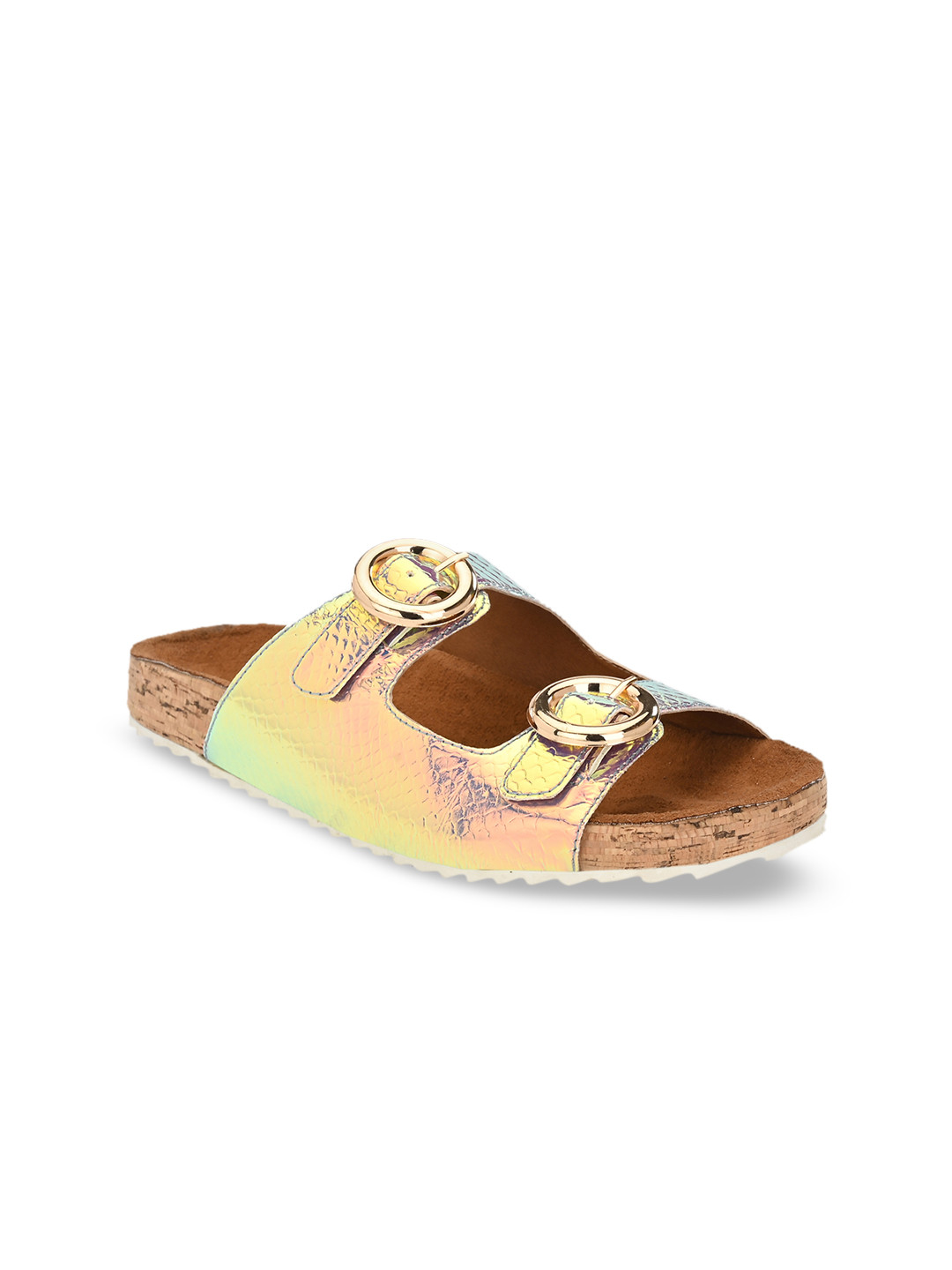 

Zebba Women Gold-Toned Solid Open Toe Flats