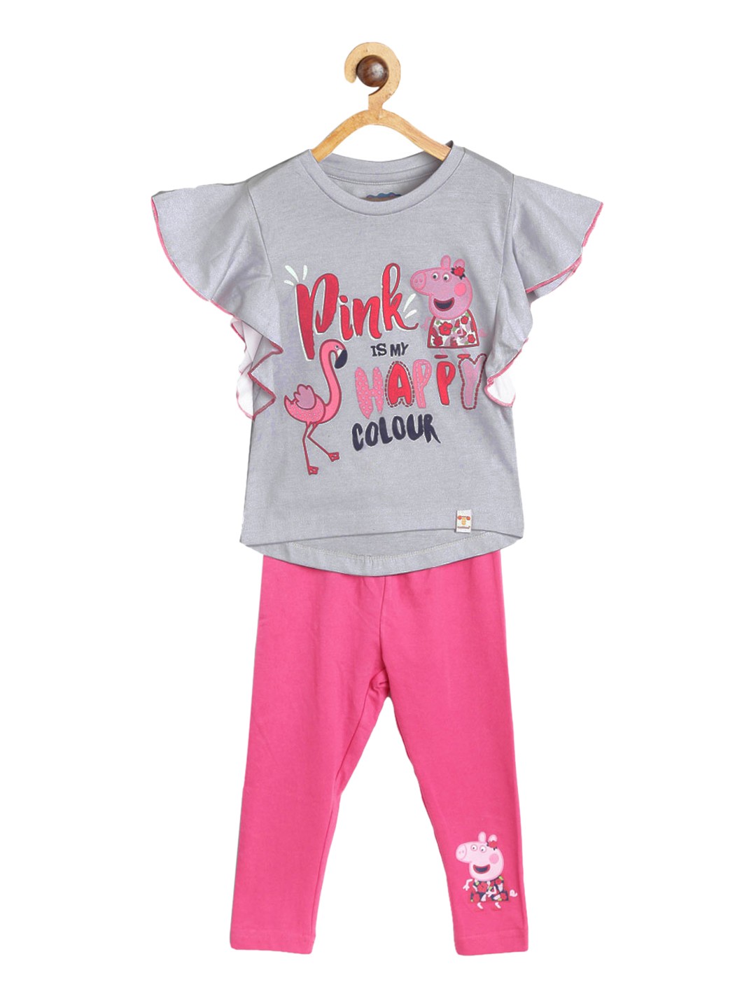 

toothless Girls Grey & Pink Peppa Pig Printed Top with Leggings