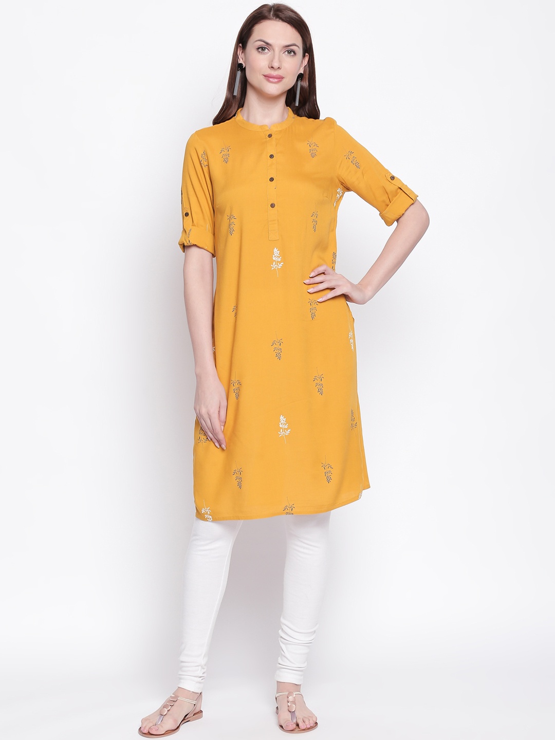 

RANGMANCH BY PANTALOONS Women Yellow Printed Straight Kurta