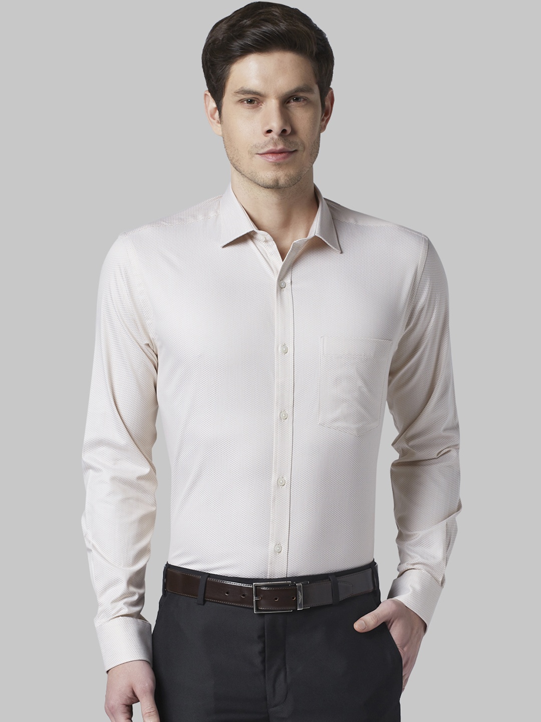 

Park Avenue Men Beige Slim Fit Self Design Formal Shirt