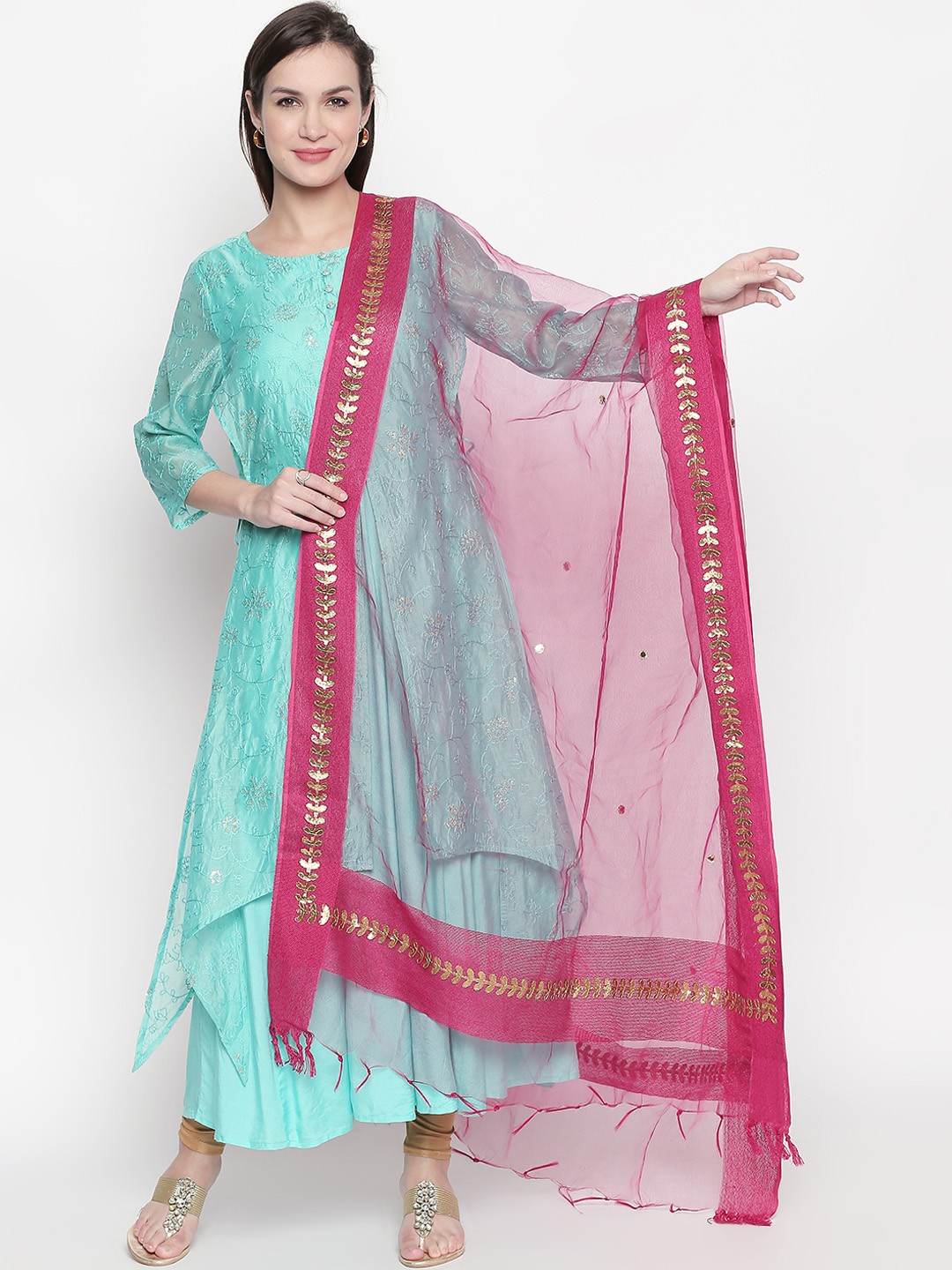 

RANGMANCH BY PANTALOONS Pink Embroidered Dupatta