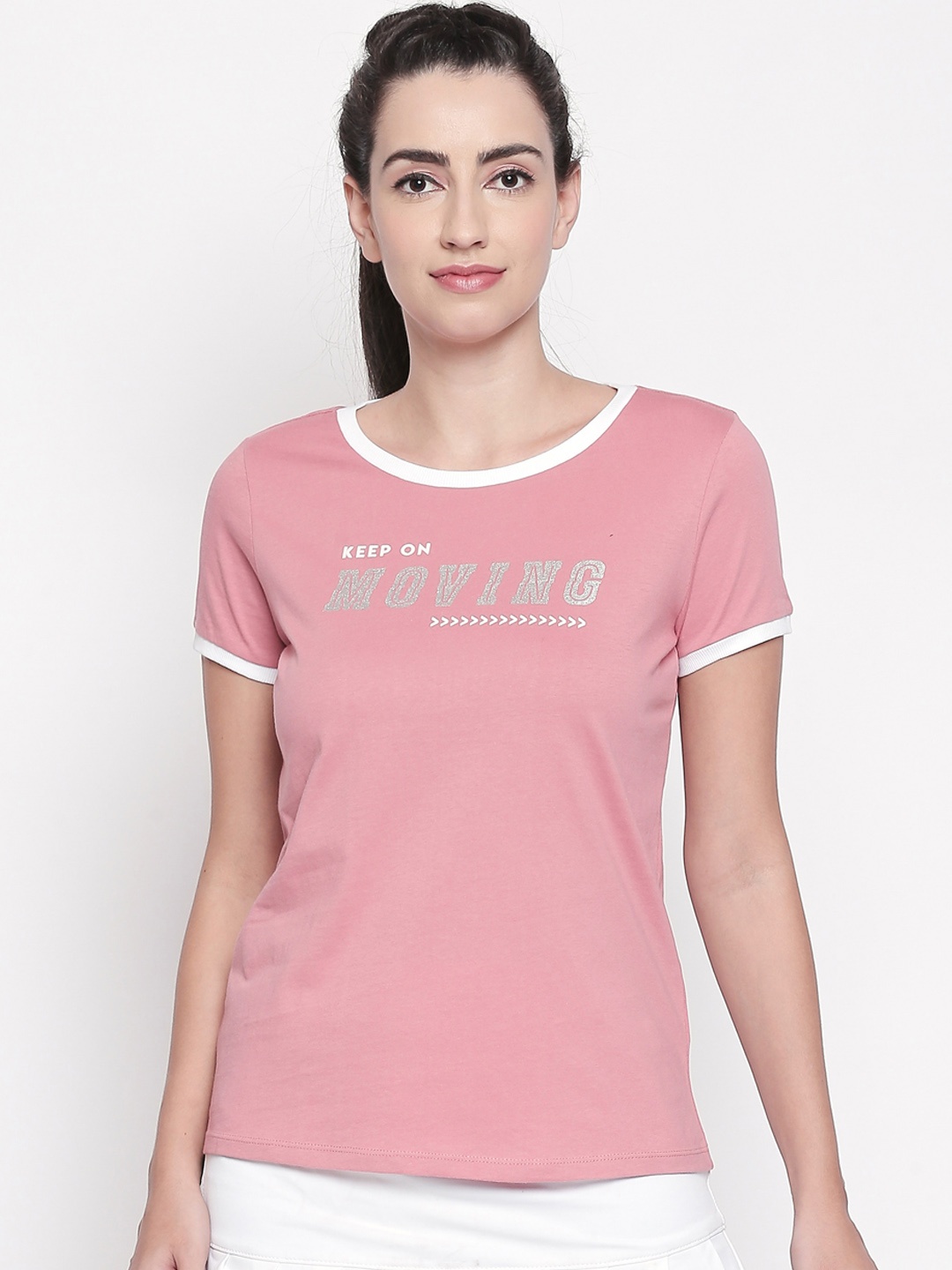 

Ajile by Pantaloons Women Pink Printed Round Neck T-shirt