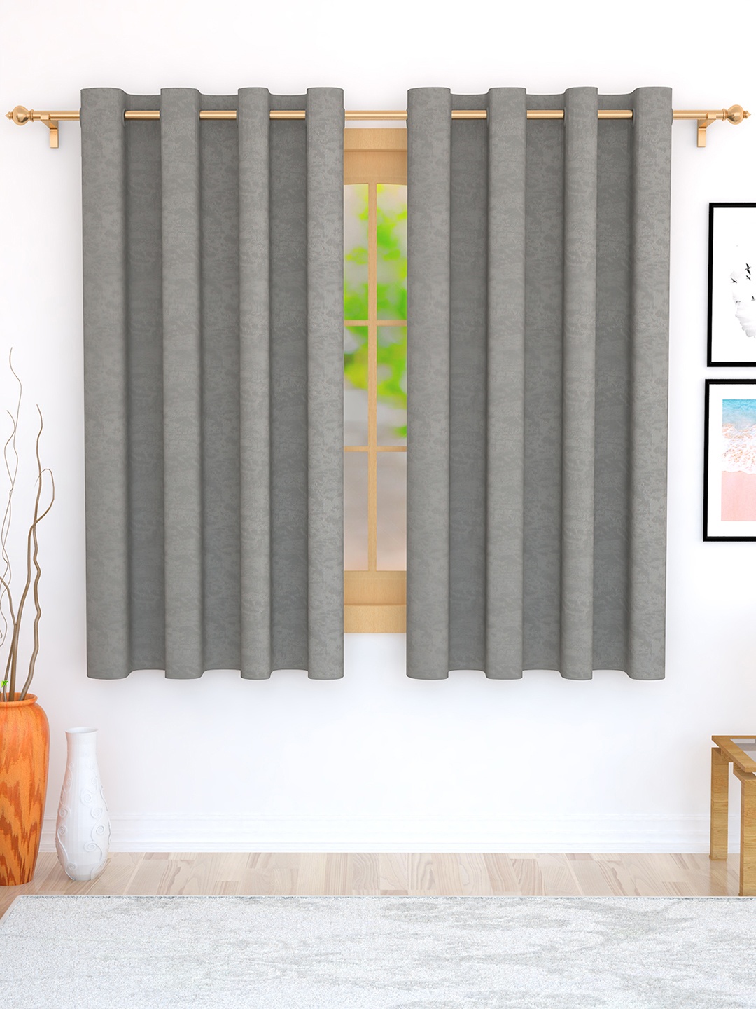 

Story@home Grey Set of 2 Jacquard Textured Window Curtains