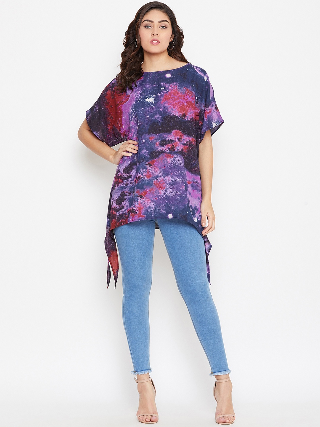 

Ruhaans Women Purple Printed High-Low Top