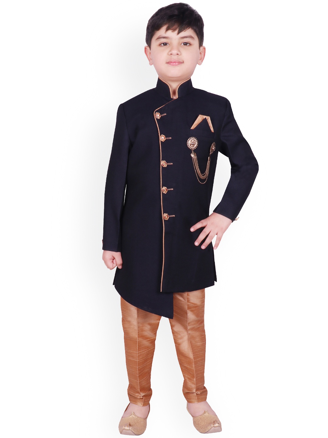

SG YUVRAJ Boys Navy Blue & Brown Sherwani Set