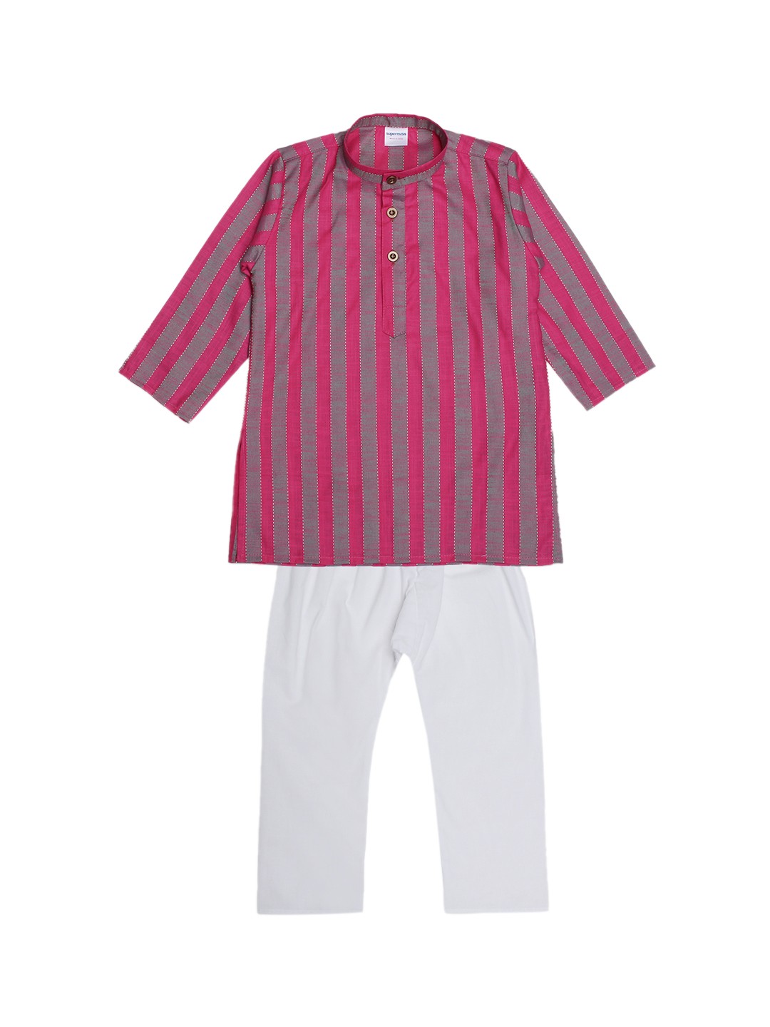 

Superminis Boys Pink & White Striped Kurta with Pyjamas