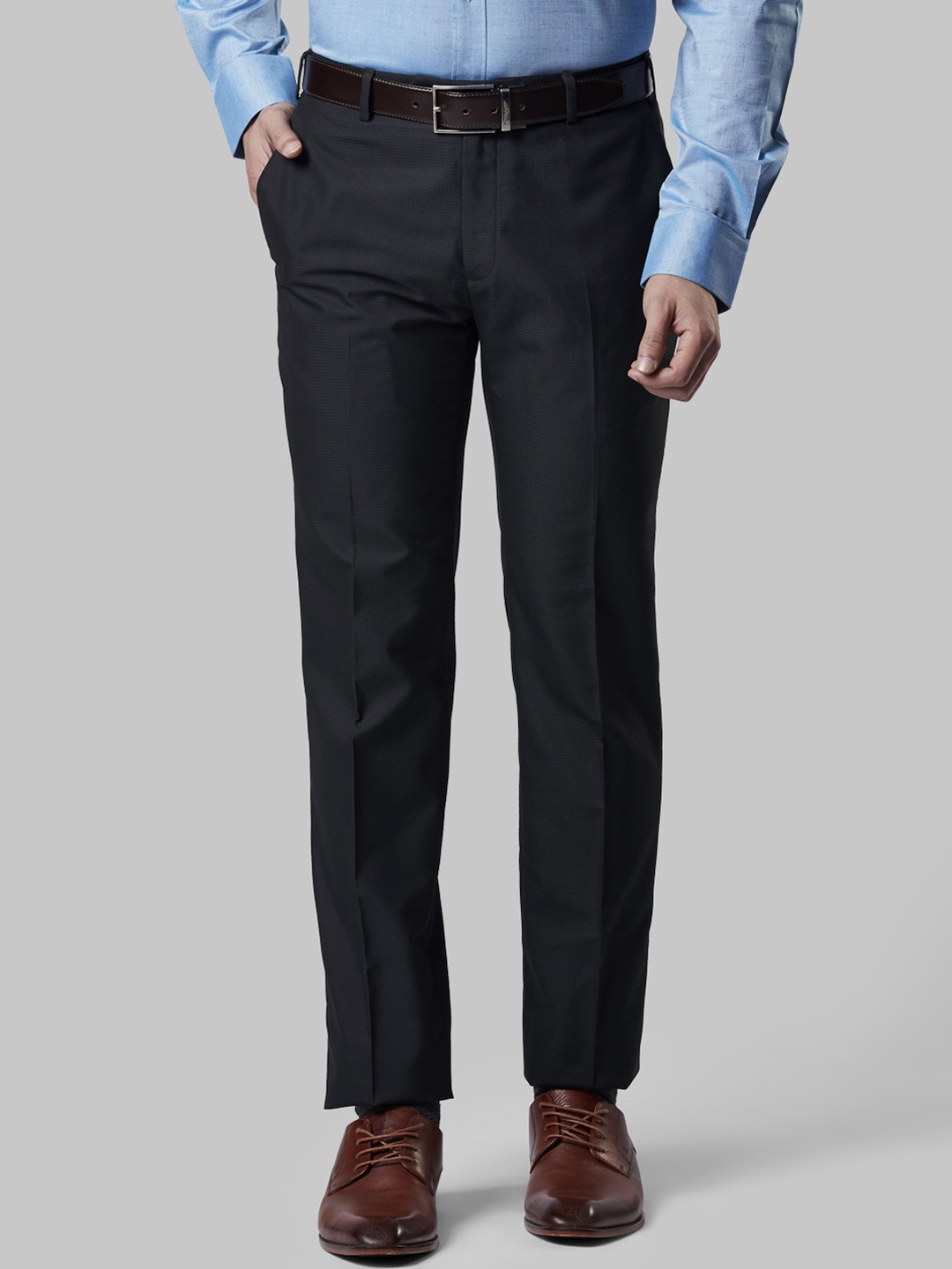 

Raymond Men Black Slim Fit Checked Formal Trousers